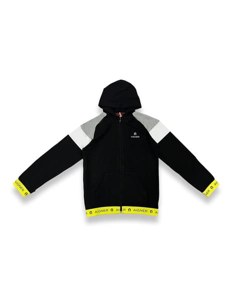 Buy AIGNER Logo Print Zip-Front Hoodie Black Color Boys AJIO LUXE