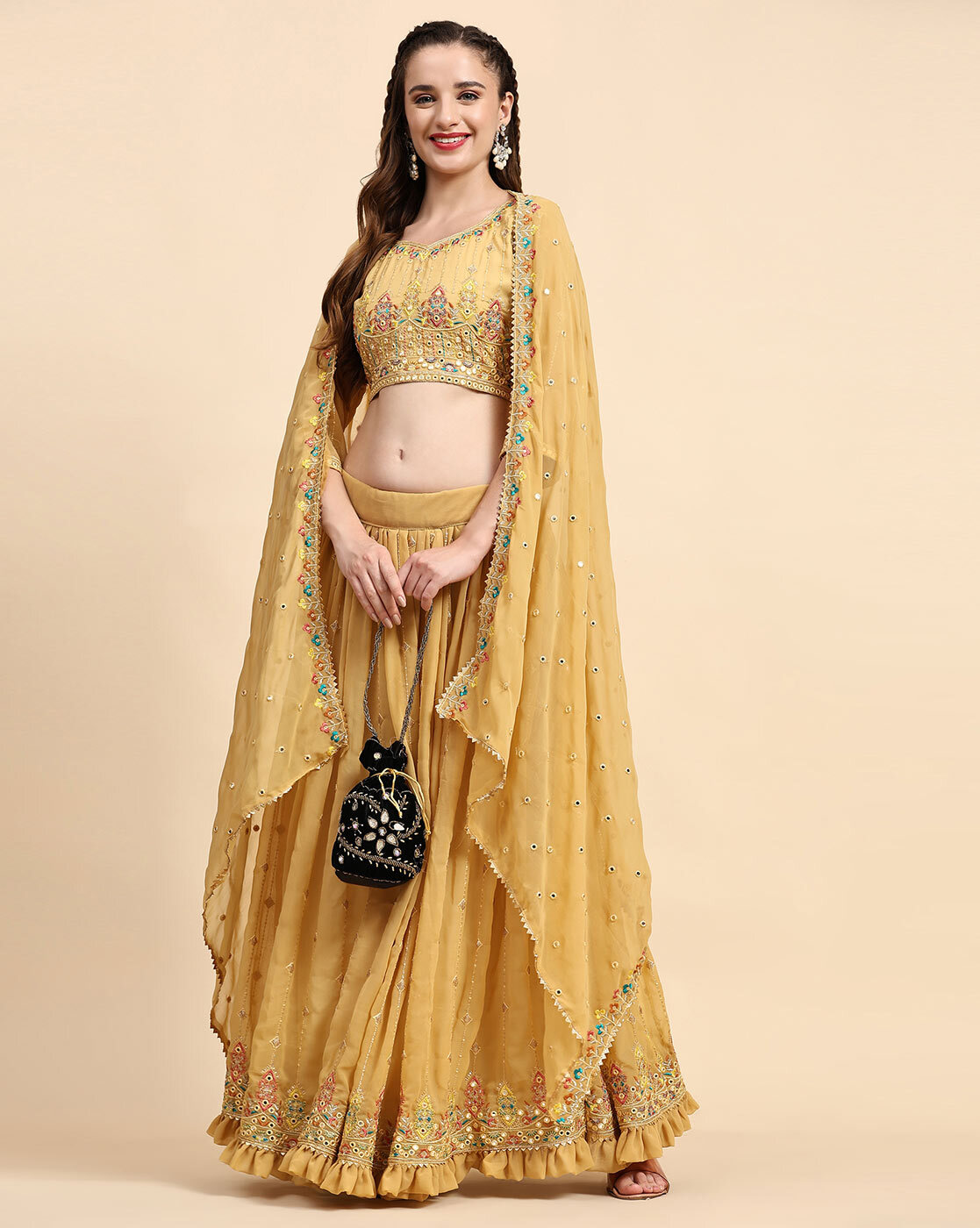 Golden Net Dupatta For Lehenga | Buy Online @ 799 |Inhika – Inhika.com