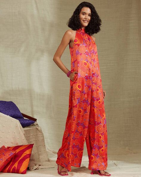 Orange store print jumpsuit