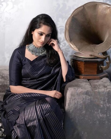 Buy Rust kanjivaram silk saree with mazhai thuli motifs