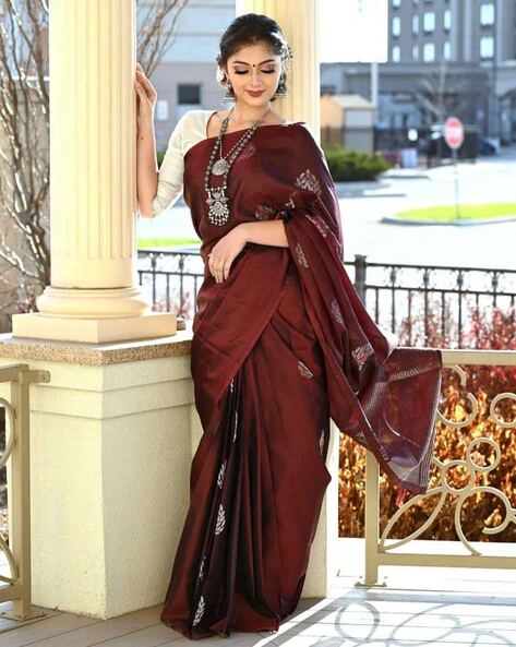 Woven Border Organza Saree in Maroon : SSF18129