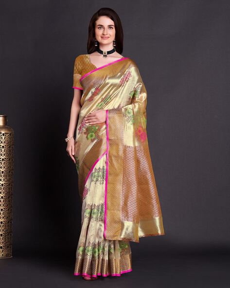 Off White Kanjivaram with Red base and Golden Zari weaving Pallu – Bong  Trendz