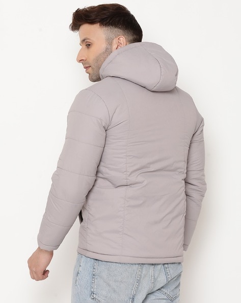 Buy Women's Pink & Grey Color Block Hooded Puffer Jacket Online at Bewakoof