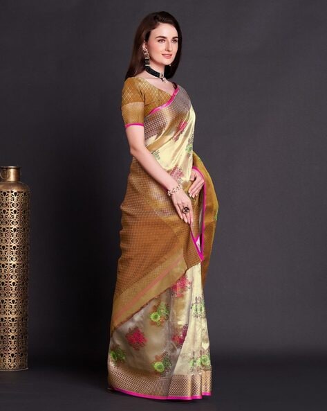 Off White Handpainted Kanchipuram Silk Saree | Silk sarees, Saree, Off white