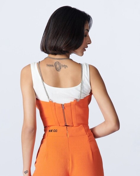 Off-White Cotton Corset Top Design by S&N by Shantnu Nikhil at