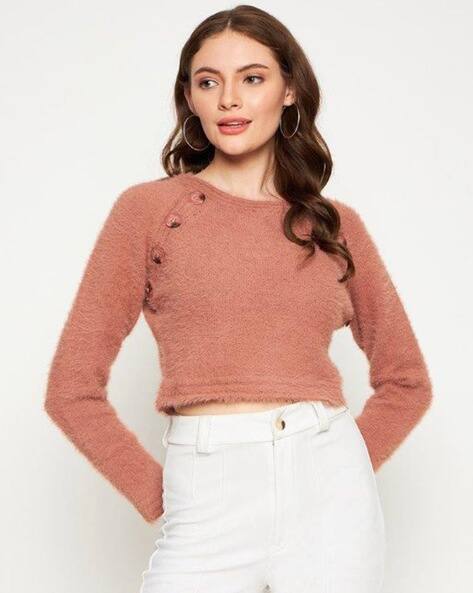 Crop Sweater Madame Sweaters Online Tie Front Peach Cropped
