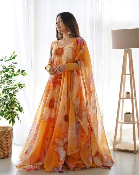 orange anarkali kurti