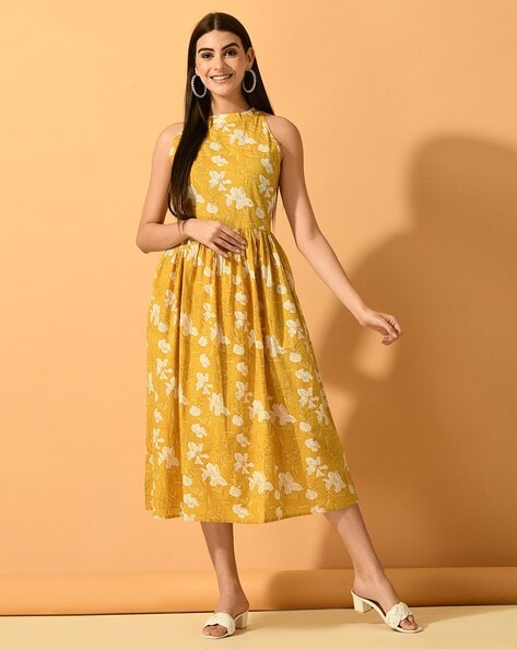 Mustard yellow fit 2024 and flare dress