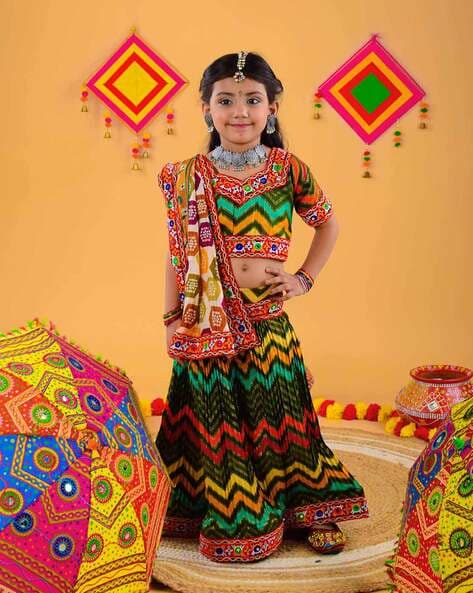 Buy BookMyCostume Radha Lehenga Chaniya Choli Navratri Garba Multicolor Costume  Dress for Girls 8-10 years Online at Low Prices in India - Amazon.in