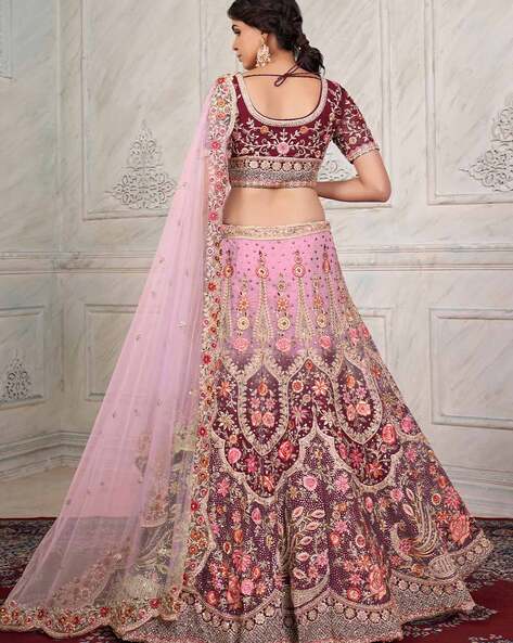 Maroon Heavy Embroidery Velvet Bridal Lehenga Choli Semi Stitched