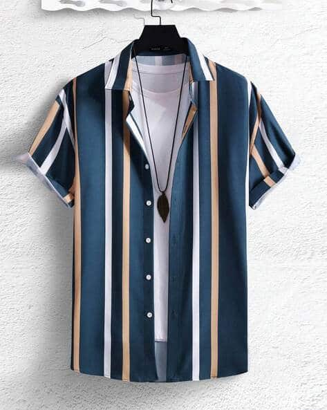 Men Striped Regular Fit Shirt with Short Sleeves