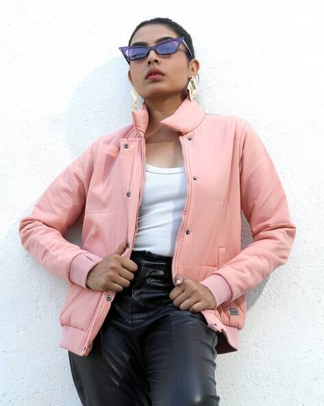 Pink Satin Bomber Jacket