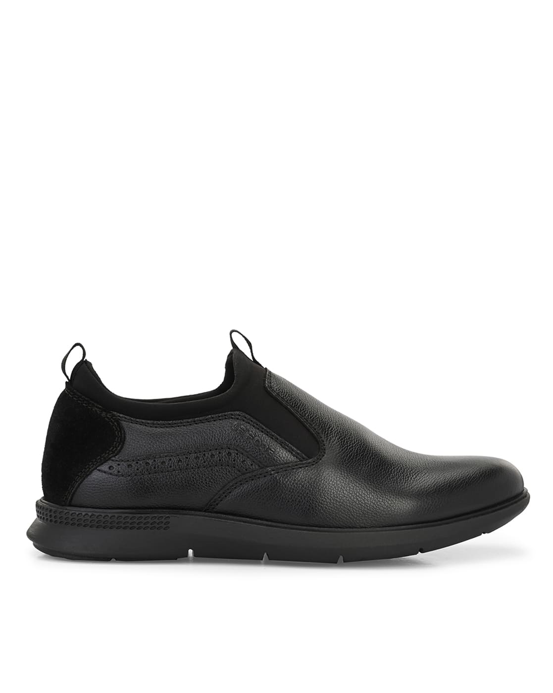 Leather Neo Slip On Black Slip-On Round-Toe Lace-Up Shoes