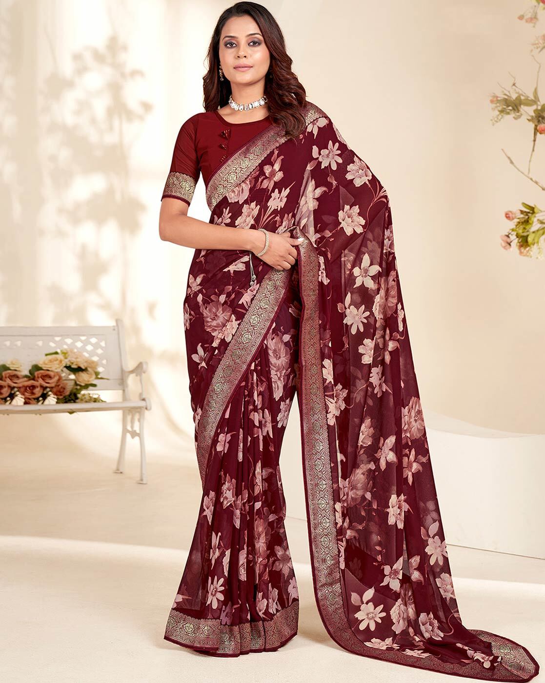 Buy Maroon Sarees for Women by Saree mall Online