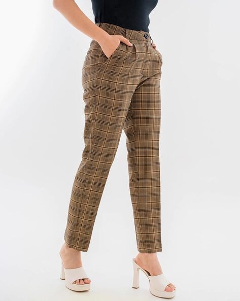 Cigarette trousers - Light beige/Checked - Ladies | H&M