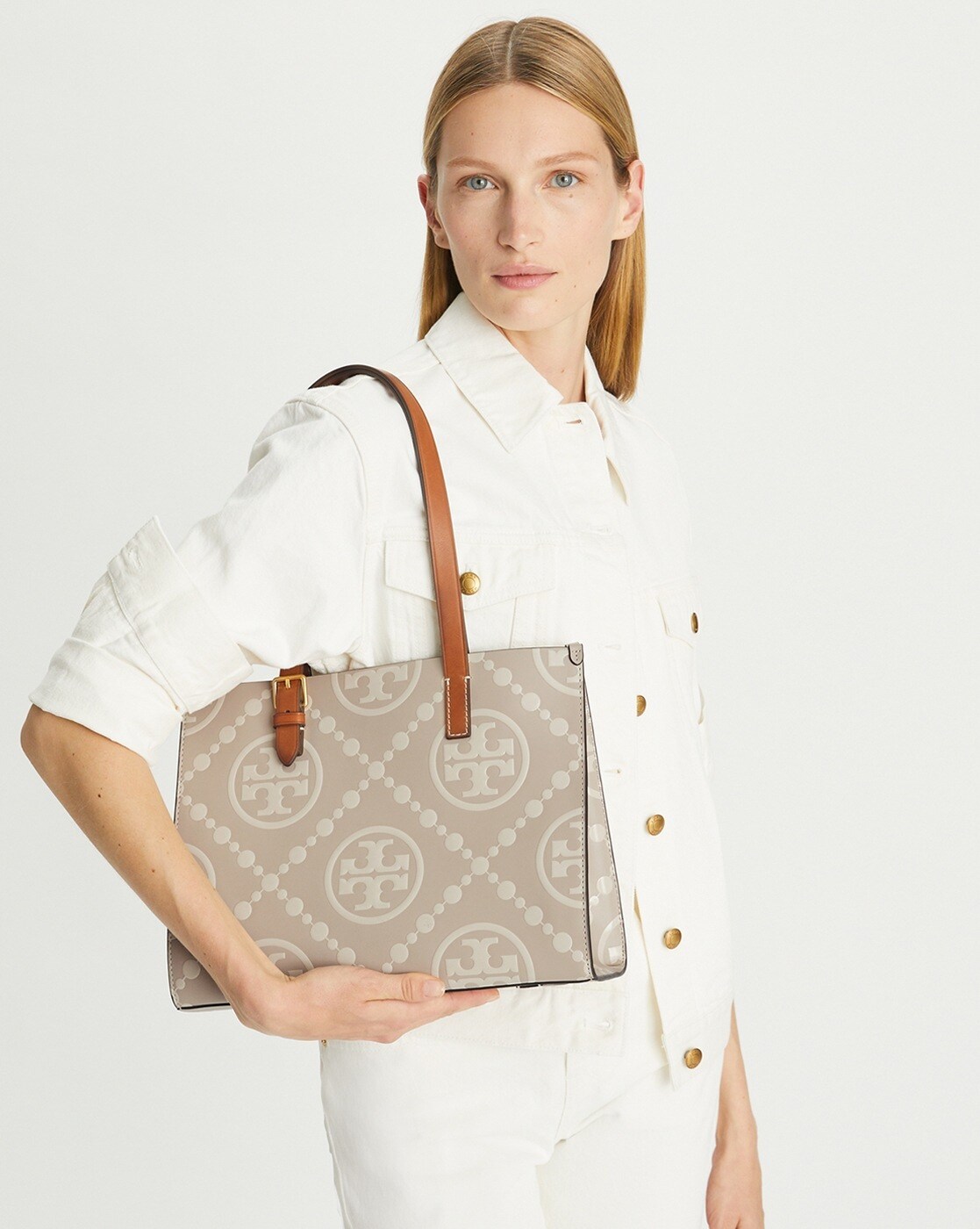 Tory Burch SMALL T MONOGRAM CONTRAST EMBOSSED TOTE - Tory Red