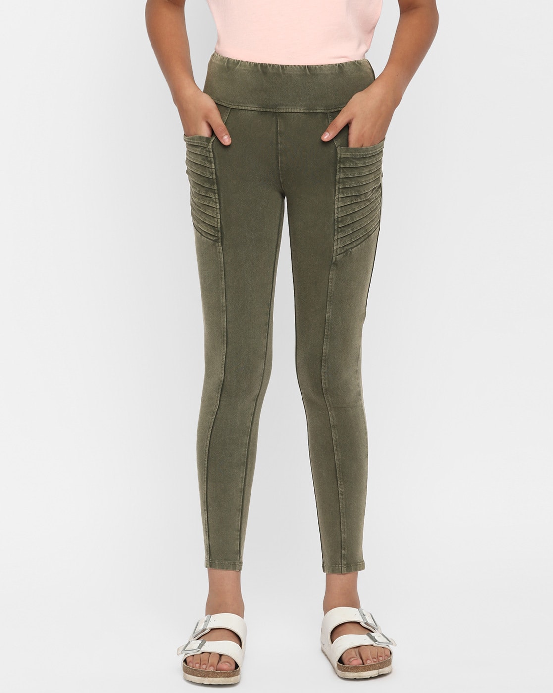 Buy Olive Leggings for Girls by SPUNKIES Online