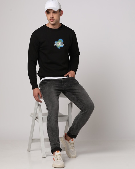 Men Chest Print Round-Neck Pullover