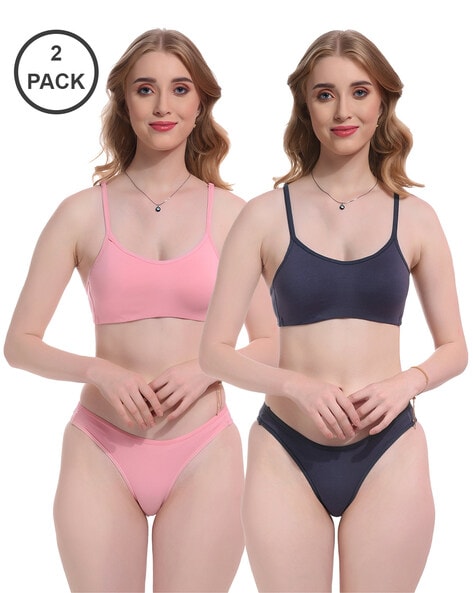 Women's Bikini Non-Padded Bra & Panty Regular Lingerie Set Bra Panty Set  (Pink)