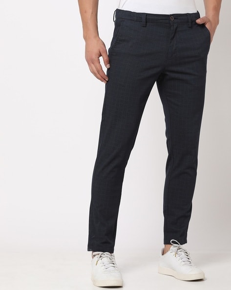 Harry Brown skinny fit cropped trouser in navy & red check | ASOS