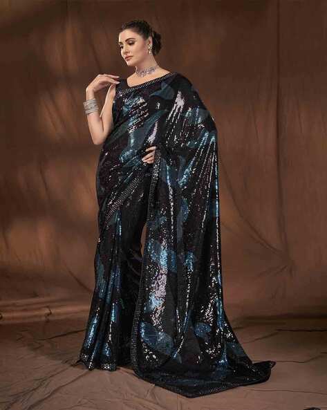 Black Raw Silk Embellished Saree Set Design by Masaba at Pernia's Pop Up  Shop 2024