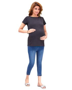 mama & bebe Women Relaxed Fit T-Shirt with Concealed Zip Closure-picture-2