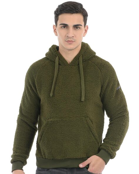 Full Sleeves Olive Green Mens Woolen Hooded Sweatshirt at Rs 500