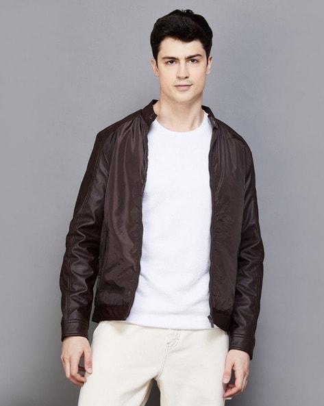 Cafe Racer Brown Leather Jacket - Mens Genuine Leather Jackets