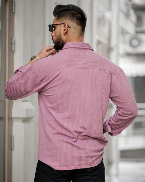 Men Ribbed Loose Fit Shirt with Flap Pockets