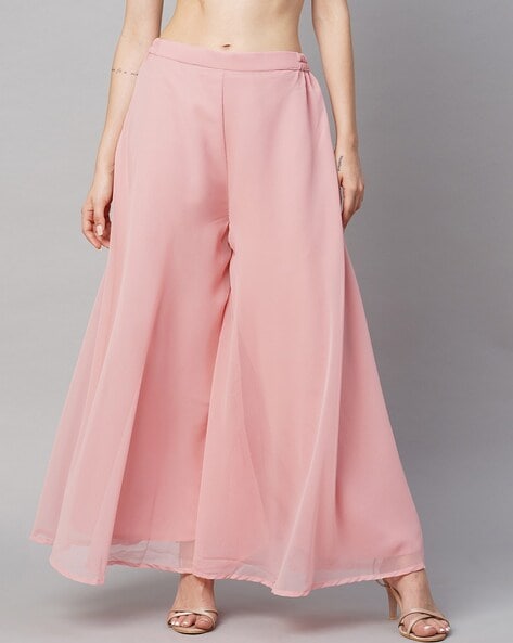 Women's Wide Leg Palazzo Pants, Fashion Ruffle Elastic High Waisted Solid  Color Plus Size Cropped Flowy Light Trousers - Walmart.com