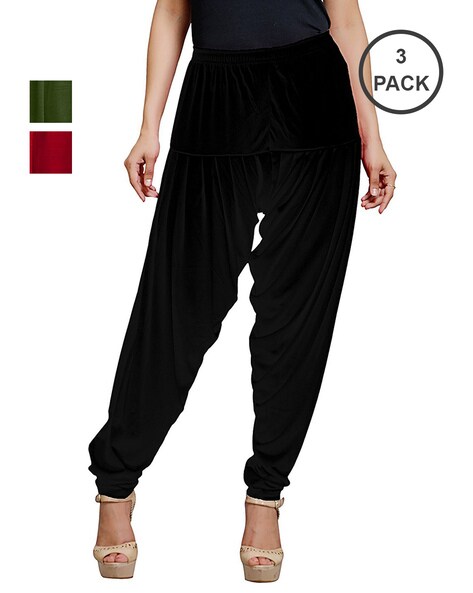 Women Pack of 3 Patiala Pants with Elasticated Waist Price in India