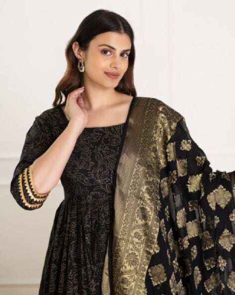 Black anarkali shop with banarasi dupatta