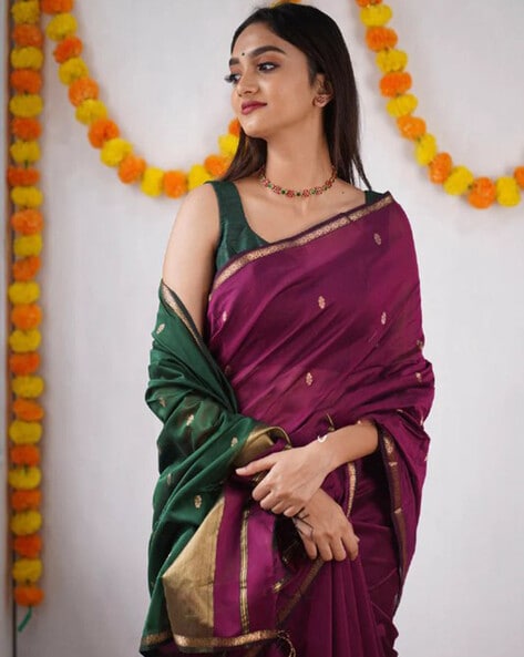 Women Woven Silk Saree with Zari Border