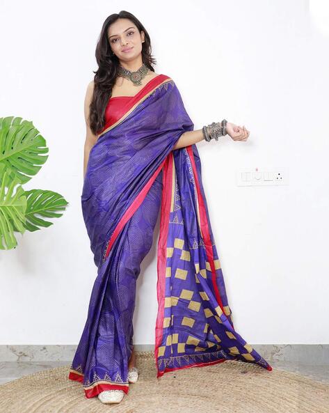 Women's Kanjivaram Soft Silk Saree With Blouse Piece purple & Blue - Etsy