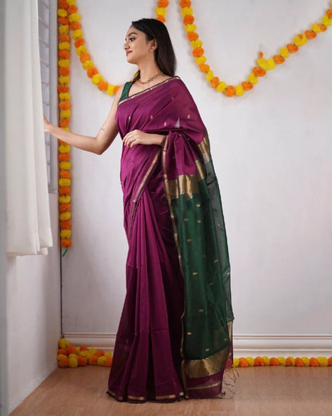 Buy Wine Sarees for Women by FLOSIVE Online