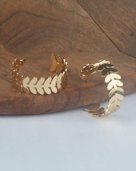 MATCHITT Gold-Plated Leaf Hoop Earrings