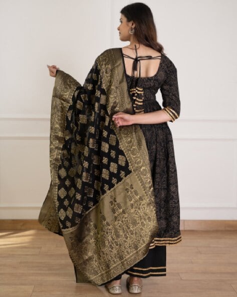 Black anarkali with banarasi dupatta hotsell