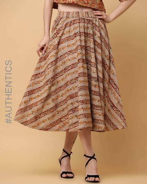 Kalamkari Flared Cotton Midi Skirt