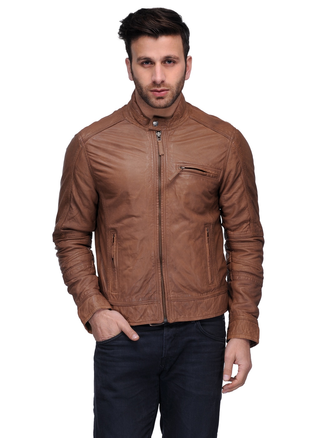 Walnut Brown Men's Leather Jacket Superb Quality For Men