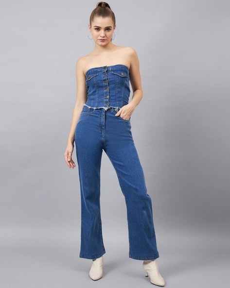 Off shoulder cheap jean jumpsuit