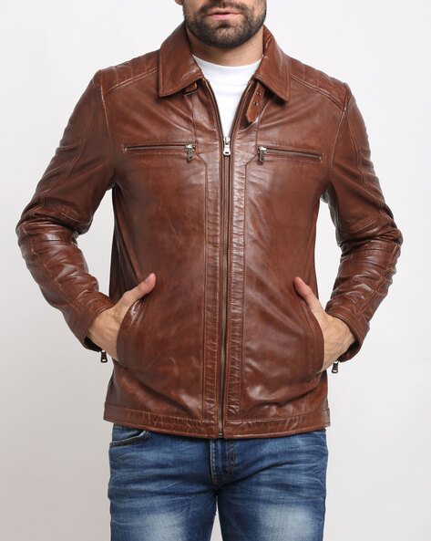 Casual Mens Bomber Tan Brown Leather Jacket - Danezon-anthinhphatland.vn
