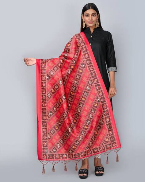 Women Printed Dupatta with Tassels Price in India