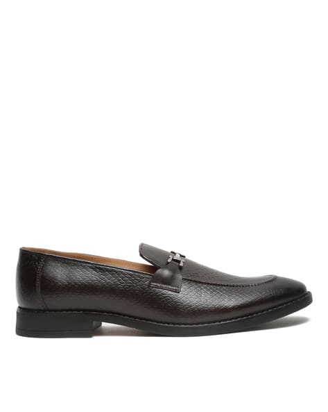 TEAKWOOD LEATHERS Croc-Embossed Loafers with Metal Accent