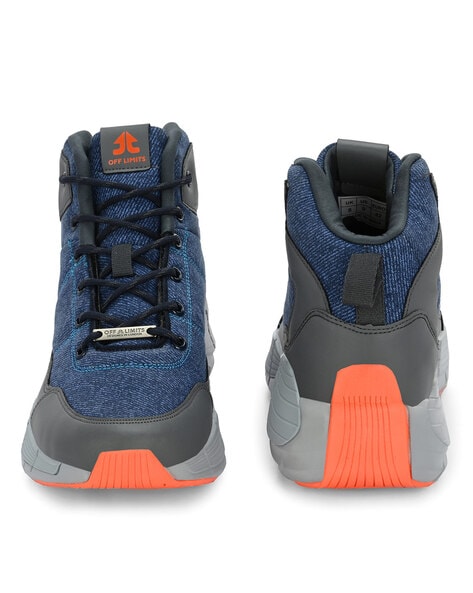 Navy blue and cheap orange basketball shoes