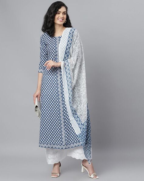 Aqua Blue kurti for women cotton Fabric kurti short kurtis Three Quarter  Sleeves Trendy Fashionable Kurta