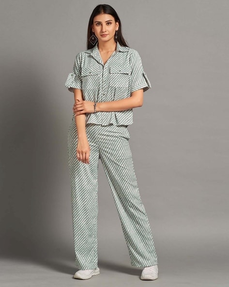 Striped Shirt Pants Co Ord Set