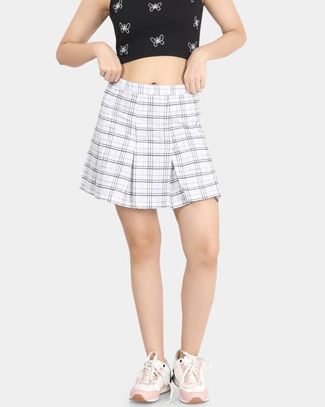 Women Checked Cotton Flared Skirt