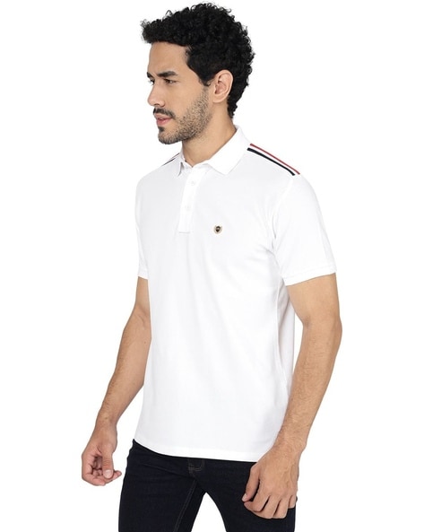 White Printed Ribbed Polo T-shirt|124160601-Cloud-Dancer