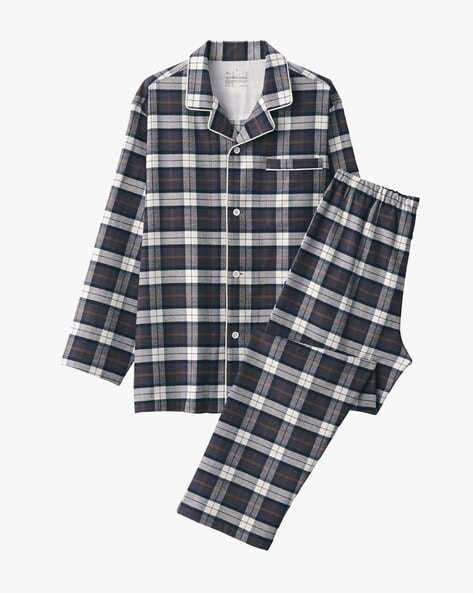 MUJI Men's Side-Seamless Flannel Pajamas