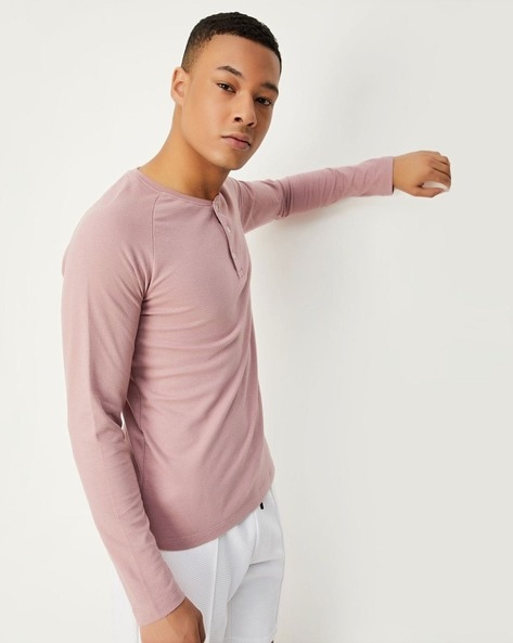 Pink henley outlet shirt mens